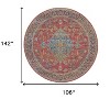 HomeRoots 4' Blue and Red Floral Medallion Distressed Non Skid Round Rug - 3 of 4