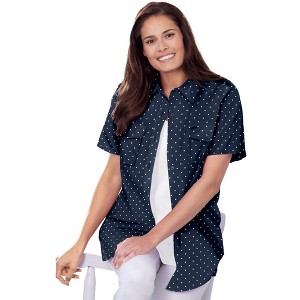 Woman Within Plus Size Short-Sleeve Cotton Campshirt - 1 of 4