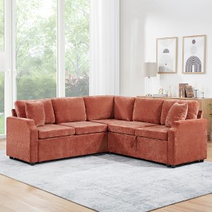 Whisen Chenille L-Shaped Sectional Sofa Bed with Pull-Out Sleeper & Hidden Storage - 1 of 4
