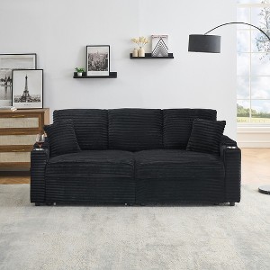 Racxily 80-inch 2 in 1 Folding Sofa, Foldable and Hidden Lying Function, Corduroy, with Cup Holder and Pillow - 1 of 4