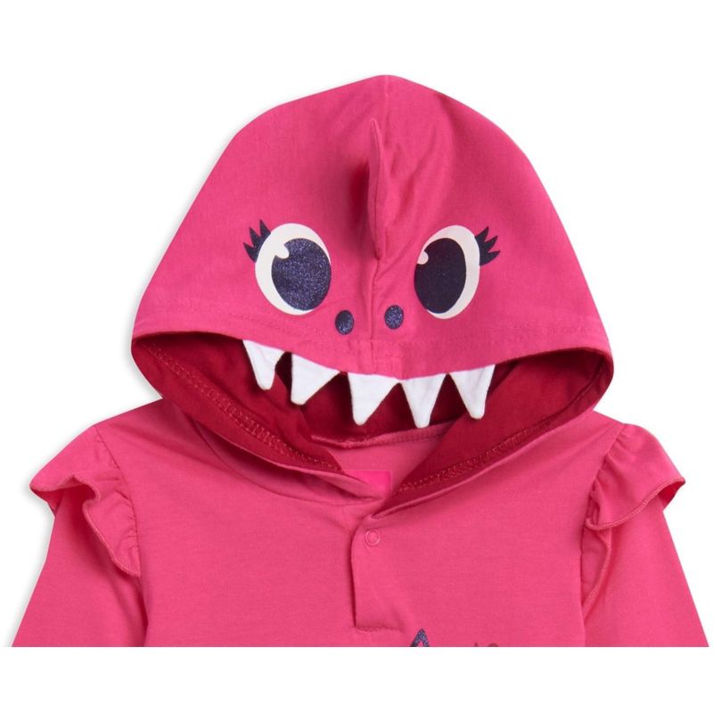 Pinkfong Mommy Shark Baby Shark Girls French Terry Pullover Hoodie Poly Hair & Felt Teeth Fin on hat Costume and Leggings Outfit Set Toddler, 5 of 6