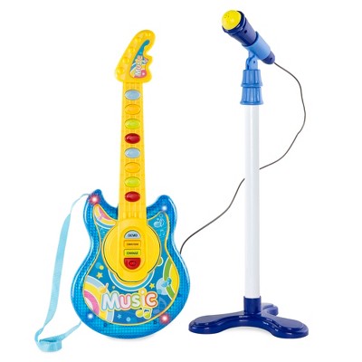 Best Choice Products 19in Kids Toddlers Flash Guitar Pretend Musical Instrument Toy w/ Mic, MP3 Compatible - Blue