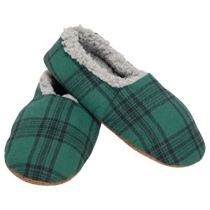 Elanze Designs Green Plaid Mens Plush Lined Cozy Non Slip Indoor Soft Slippers - Medium - 1 of 4