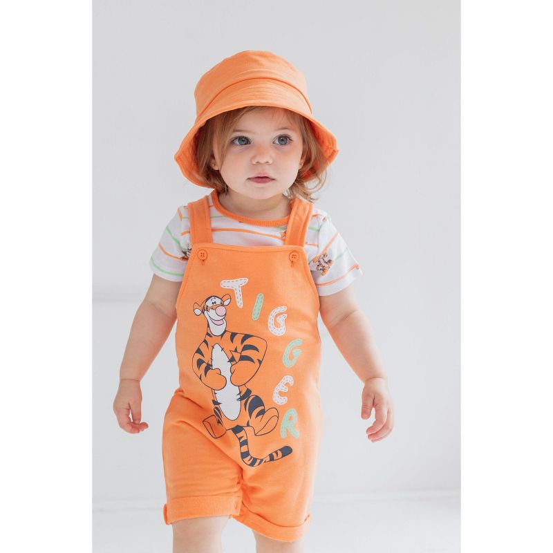 Disney Tigger Winnie the Pooh Baby French Terry Short Overalls T-Shirt and Hat 3 Piece Outfit Set Newborn to Infant, 2 of 9