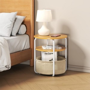Small Round Side Table with Storage Bag, 3-Tier Accent Round End Table ...
