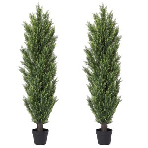 poetree 3/4/5 ft Faux Cedar Tree Topiary in Pot，Set of 2，Fake Tree for Home Outdoor/Indoor Decor - 1 of 4