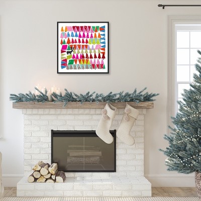 Colorful Christmas Trees Canvas Print with Black Frame