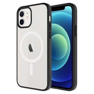 Ampd - Tpu / Acrylic Hard Shell Magsafe Case With Colored Bumper For Apple Iphone 12 / Iphone 12 Pro - Clear And Black - 1 of 4