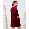 Coolmee Womens Maternity V-Neck Long Sleeve Elastic Waist Velvet A Line Mini Dress With Pocket Breastfeeding Baby Shower Dress - 3 of 4