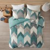 Gulches Series Aqua Green Modern Elegant Ikat Chevron Print 200TC Cotton with Polyester Filling Full Queen 3 Piece Comforter Mini Set Blanket - 4 of 4