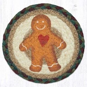 Earth Rugs Festive Gingerbread Man Round Coaster 7" Christmas Farmhouse Drink Mat - 1 of 3