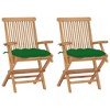 vidaXL - Teak Wood Patio Chairs/Outdoor Garden Lounge Seats with Green Cushions/Foldable and Easy to Store - 2 of 4