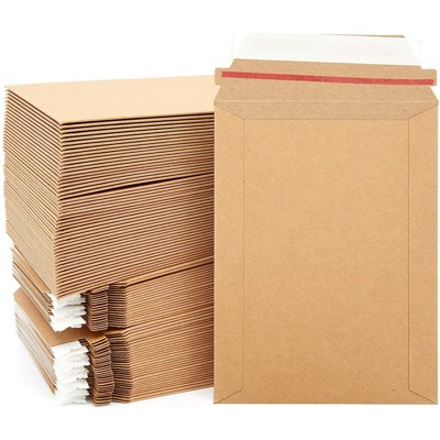 Juvale 100 Pack Rigid Brown Mailing Envelopes, Kraft Paper Stay Flat Self-Seal Mailers (6x8 In)