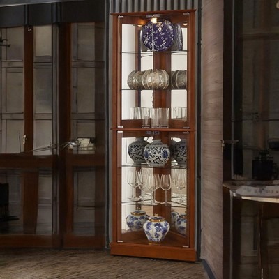 Alilang 26.00 Inch Wooden Corner Curio Cabinet with Glass Shelves and Display Doors-Walnut