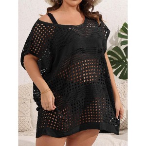 Women's Plus Size V-Neck Split Swimsuit Cover-Up Loose Bathing Suit Regular - 1 of 4