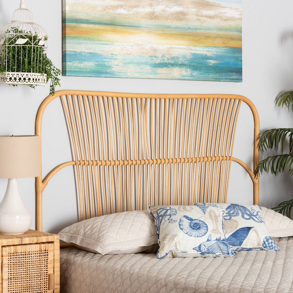 Queen Laina Rattan Wall Mount Headboard Natural/Brown - bali & pari - thumbnail 2
