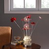 Aluminum 4 Red Roses 6 Petal Floral 2 Red/Silver Flower Bud On A 4 Squared Modern Hexagona Chrome Vase Table - 3 of 4