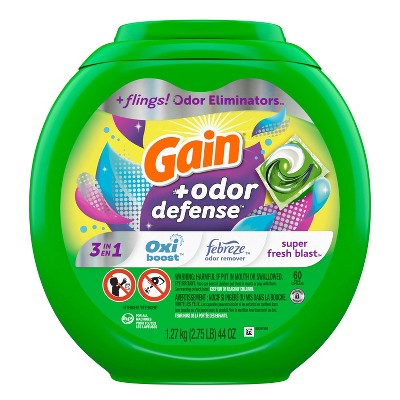 Gain Flings Super Fresh 3-in-1 with Febreze and Oxi Odor Defense Liquid Laundry Detergent Pacs