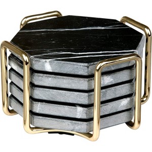 Black Marble Coasters & Gold Coaster Holder (Set of 5) - Durable, Thick Aesthetic Coasters - Fits Any Drinkware - Great Wedding Gift - 1 of 4