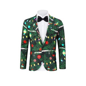 Men's Printed Blazer Casual Slim Fit One Button Sports Coat Festival Party Jacket - 1 of 1