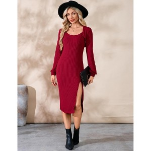 Coolmee Women Knit Sweater Dress Set Bodycon Slit Midi Dresses Long Sleeve Cropped Cardigan 2 Piece Sets Small - 1 of 4