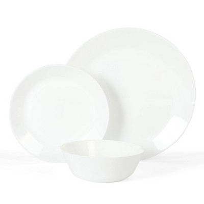 White Round Glass Dinnerware Set for 6