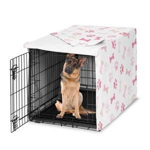 Sweet Jojo Designs Girl Dog Crate Kennel Cover 48in. Paw and Bone Pink and White - 1 of 4