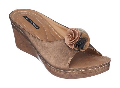 GC Shoes Sydney Flower Comfort Slide Wedge Sandals