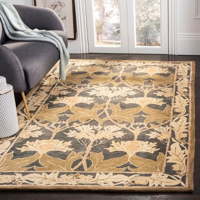 Handmade Navy and Sage Wool Tufted Rectangular Rug