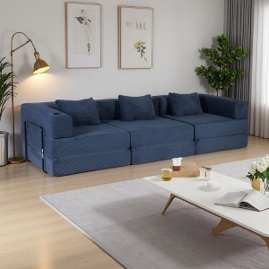 Chenille Fabric Convertible Boneless Modular Floor Sofa Bed with Space-Saving Design - 1 of 4
