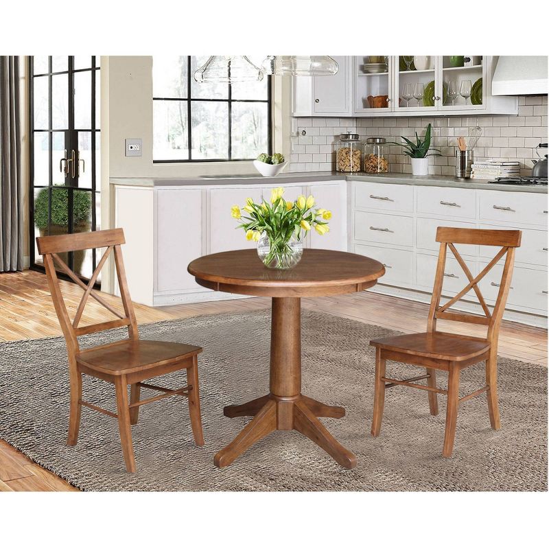 30&#34; Corla Round Top Pedestal Table with 2 X Back Chairs Dining Sets Distressed Oak - International Concepts, 3 of 7