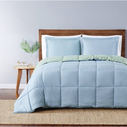 Queen Everyday Reversible Comforter Set, Light Blue Comforter Sets Full