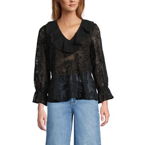 Lands' End Women's Feminine Ruffle Chiffon V Neck Blouse - 1 of 3