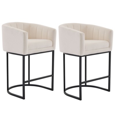 Hyleory Luxury Velvet Bar Stool - Plush Fixed Design with Sleek Curved Metal Legs