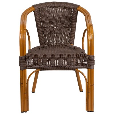 Esna Artistic Dark Brown Rattan Patio Chair with Red Bamboo Aluminum Frame