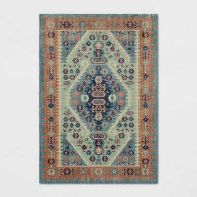 Photo 1 of 7'x10' Buttercup Diamond Vintage Persian Style Woven Rug Blue - Opalhouse™