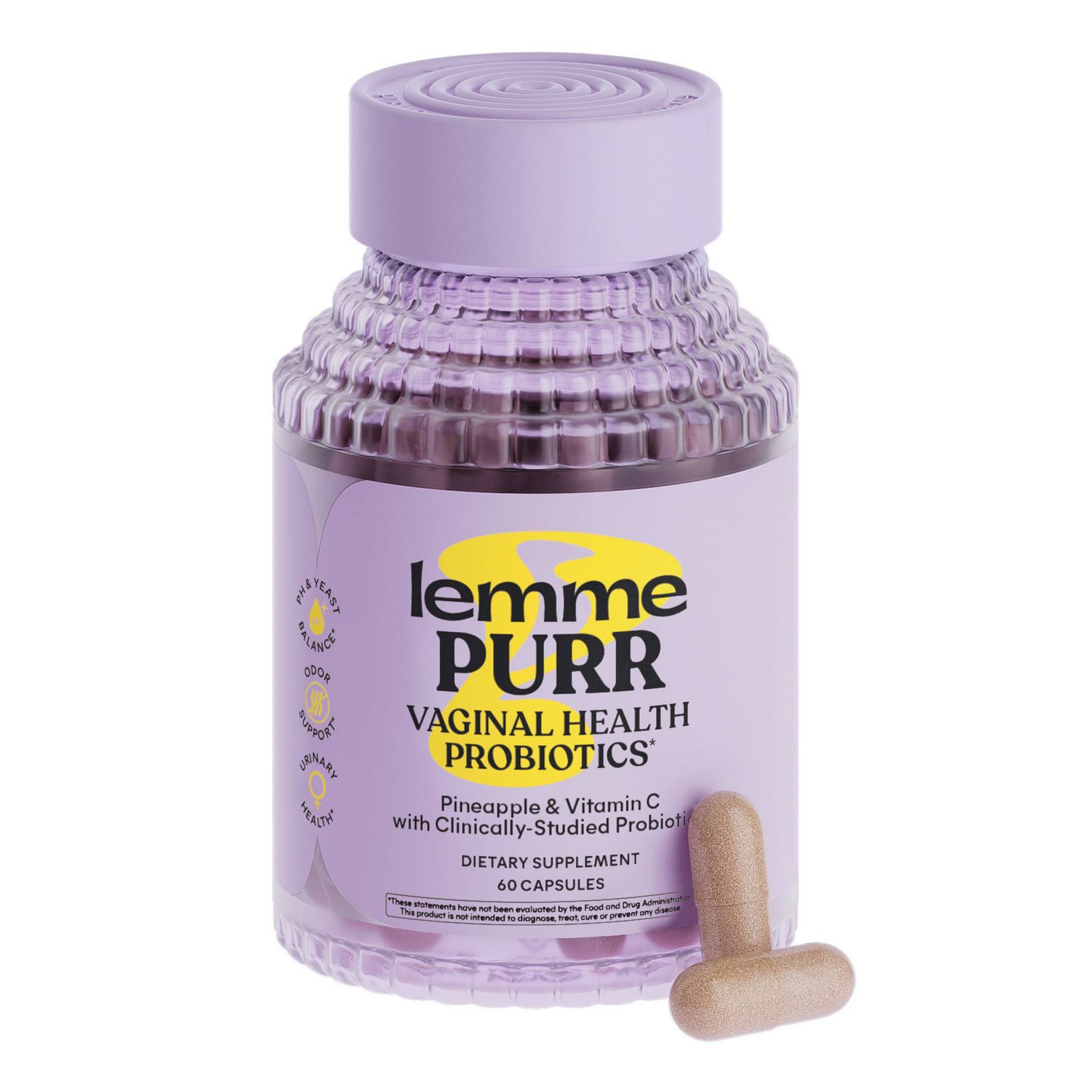 Lemme Purr Vaginal Probiotic Capsules - pH & Odor Support - Pineapple & Vitamin C - 60ct