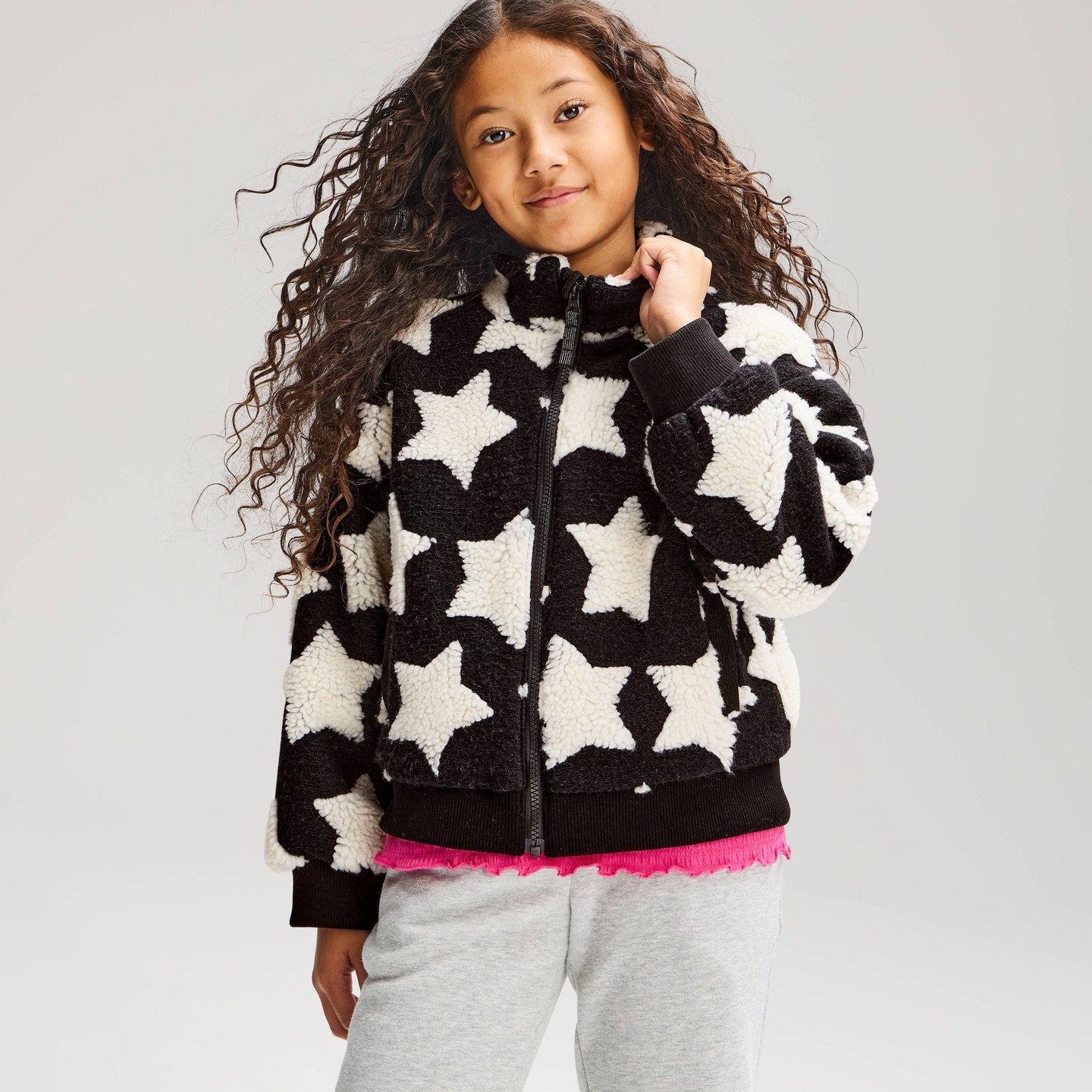 Куртка Cat & Jack Jacquard Fleece Jacket для девочек, цвет: Чёрный — фото 1