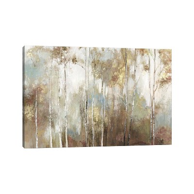 Fine Birch Landscape Canvas Art in Beige and Green, 12"x18"