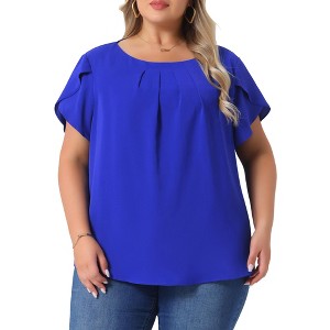 Agnes Orinda Women's Plus Size Elegant Pleated Petal Tulip Short Sleeve Office Work Summer Blouses - 1 of 4
