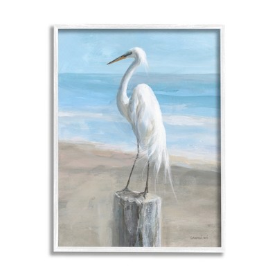 Stupell Industries Egret Coastal Landscape Framed Giclee Art