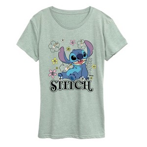 Women's - Disney - Stitch Sit Floral Short Sleeve Graphic T-Shirt - 1 of 3