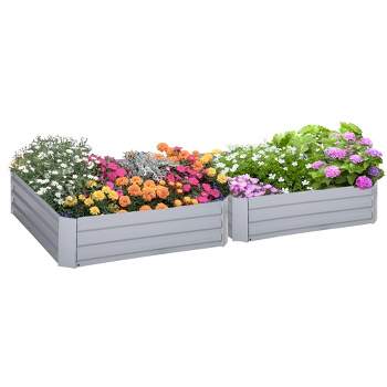 Outsunny 39'' x 39'' x 12'' Set of 2 Raised Garden Bed, Elevated Planter Raised Bed with Galvanized Steel Frame for Growing Flowers, Herbs, Succulents
