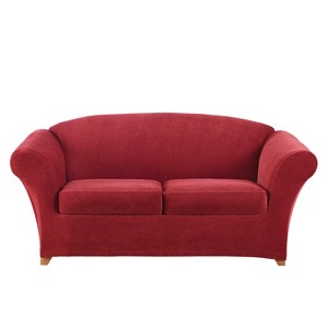 Stretch Pique 3pc Loveseat Slipcover Dark Red - Sure Fit