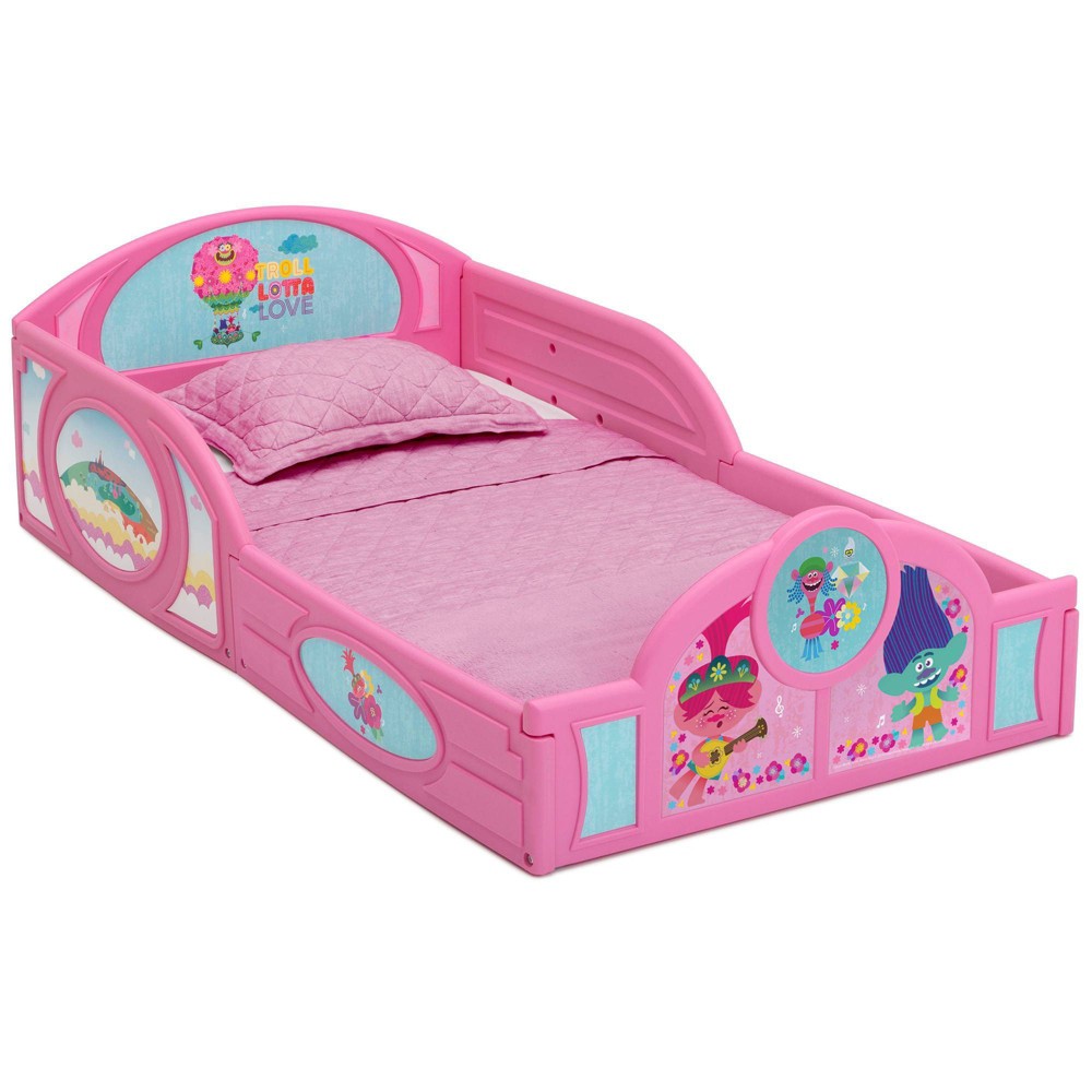 Photos - Bed Frame Toddler Trolls World Tour Plastic Sleep and Play Kids' Bed with Attached G