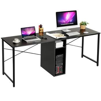 Costway 2 Person Computer Desk Double Workstation Office Desk w/ Storage Rustic Brown Black/Brown