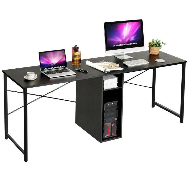 Costway 2 Person Computer Desk Double Workstation Office Desk w/ Storage Rustic Brown Black/Brown, 1 of 11