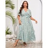 BLUEMING Summer Maxi Dress for Plus Size Women Tie Wasit Surplice Dress Flutter Sleeve A-Line Dress - 4 of 4