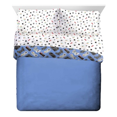Full Blue Organic Cotton Kids Gamer Bedding Set