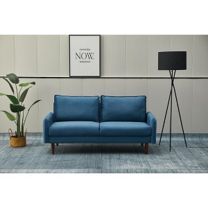 Velvet Sofa Mid-Century Modern Couch with Wooden Legs for Living Room - 1 of 4